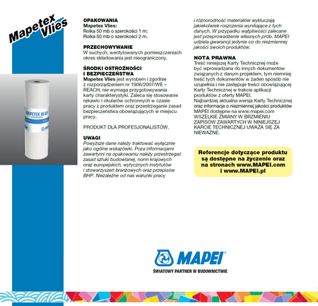 WŁÓKNINA POLIPROPYLENOWA MAPEI MAPETEX VLIES 10m2