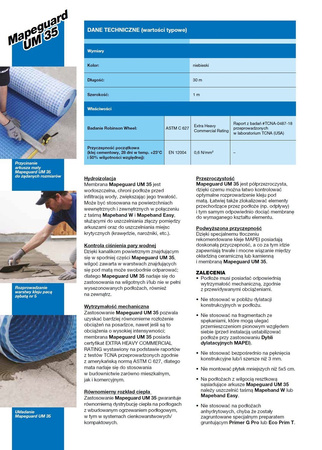 MATA HYDROIZOLACYJNA PRZECIW SPĘKANIOM MAPEI MAPEGUARD UM 35 10m2