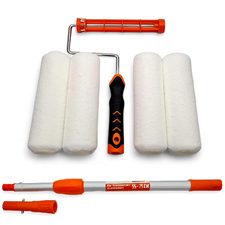 - ZESTAW MOTIVE V-PRO WAŁEK WHITE FIBRA 23cm 14mm 4szt + UCHWYT 23cm + KIJ 55cm