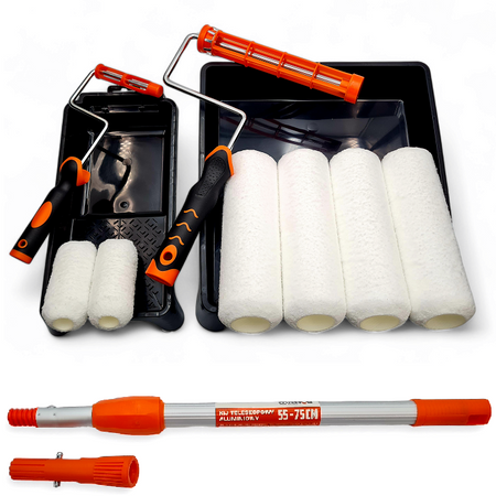 - ZESTAW MOTIVE V-PRO WAŁEK WHITE FIBRA 23cm 14m 4szt + 10cm 2szt + 2x UCHWYT + 2x KUWETA + KIJ 55cm