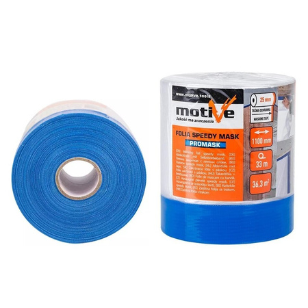 FOLIA MALARSKA Z TAŚMĄ PROMASK 25mm Antychlap 110cm x 33m MOTIVE