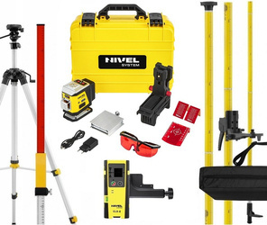 Laser krzyżowy NIVEL SYSTEM CL3R  Czerwony + Czujnik + Statyw + Łata + Tyczka + Darmowa DOSTAWA