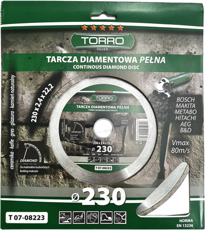 Tarcza diamentowa pełna TORRO SILVER 230x22,23