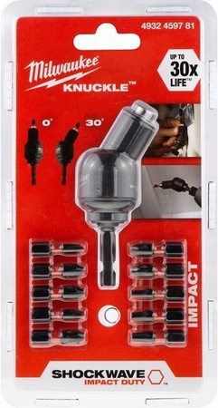 Zestaw udarowa nasadka kątowa MILWAUKEE KNUCKLE 1/4 + bity SHOCK WAVE