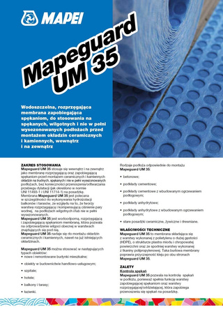 MATA HYDROIZOLACYJNA PRZECIW SPĘKANIOM MAPEI MAPEGUARD UM 35 10m2