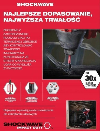 Adapter udarowy MILWAUKEE SHOCKWAVE 1/4 HEX na 1/4 KWADRAT