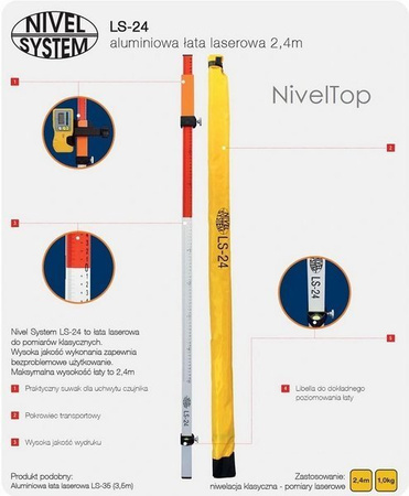 Łata laserowa do niwelatorów NIVEL SYSTEM LS-24 + Darmowa DOSTAWA