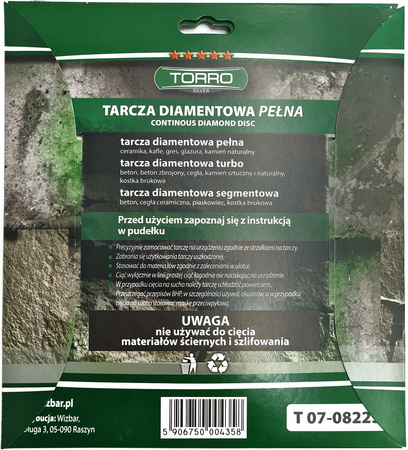 Tarcza diamentowa pełna TORRO SILVER 230x22,23