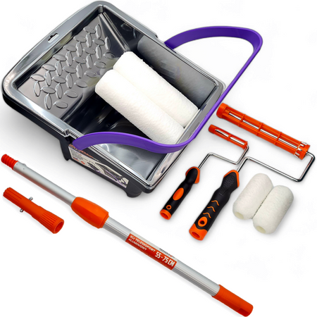 - ZESTAW MOTIVE V-PRO WAŁEK WHITE FIBRA 23cm 14mm 2szt + 10cm 2szt + 2x UCHWYT + WIADRO + KIJ 55cm