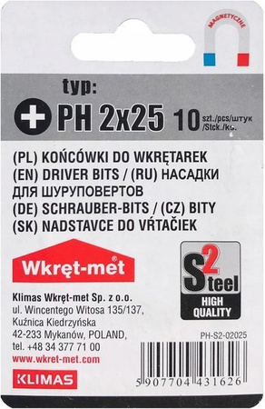 Końcówki do wkrętarki bity PH-2 10 szt